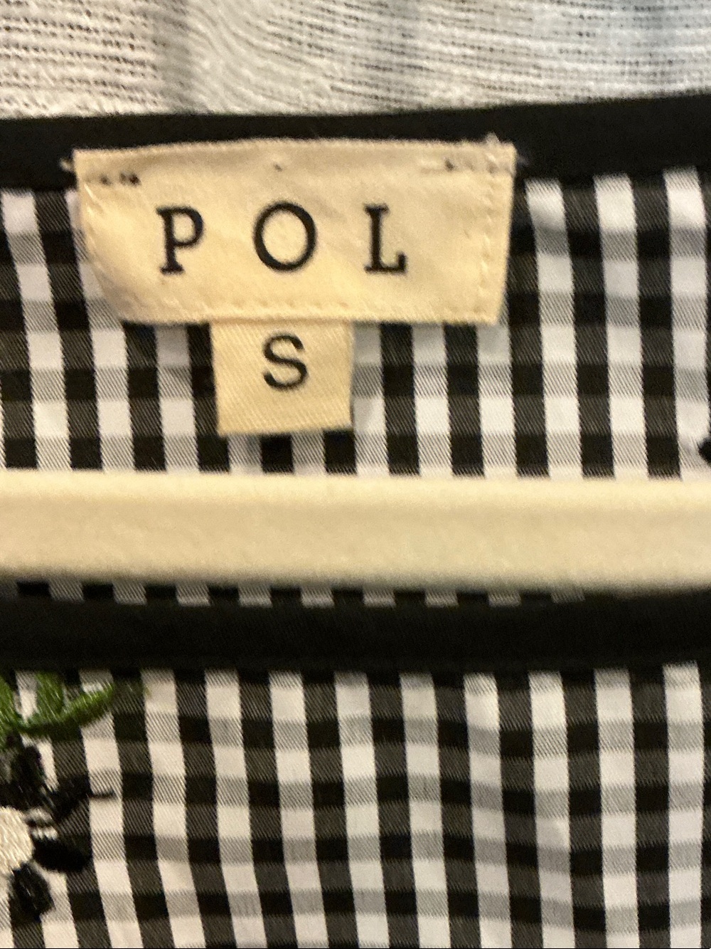 POL Black & White Gingham Ruffle Sleeve Blouse with Green Embroidery - Picture 2 of 5